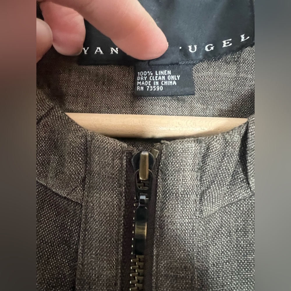Yansi Fugel 100% Linen Bomber Utility Jacket Zip Front Ruched Soft Girl Artsy - Picture 3 of 10
